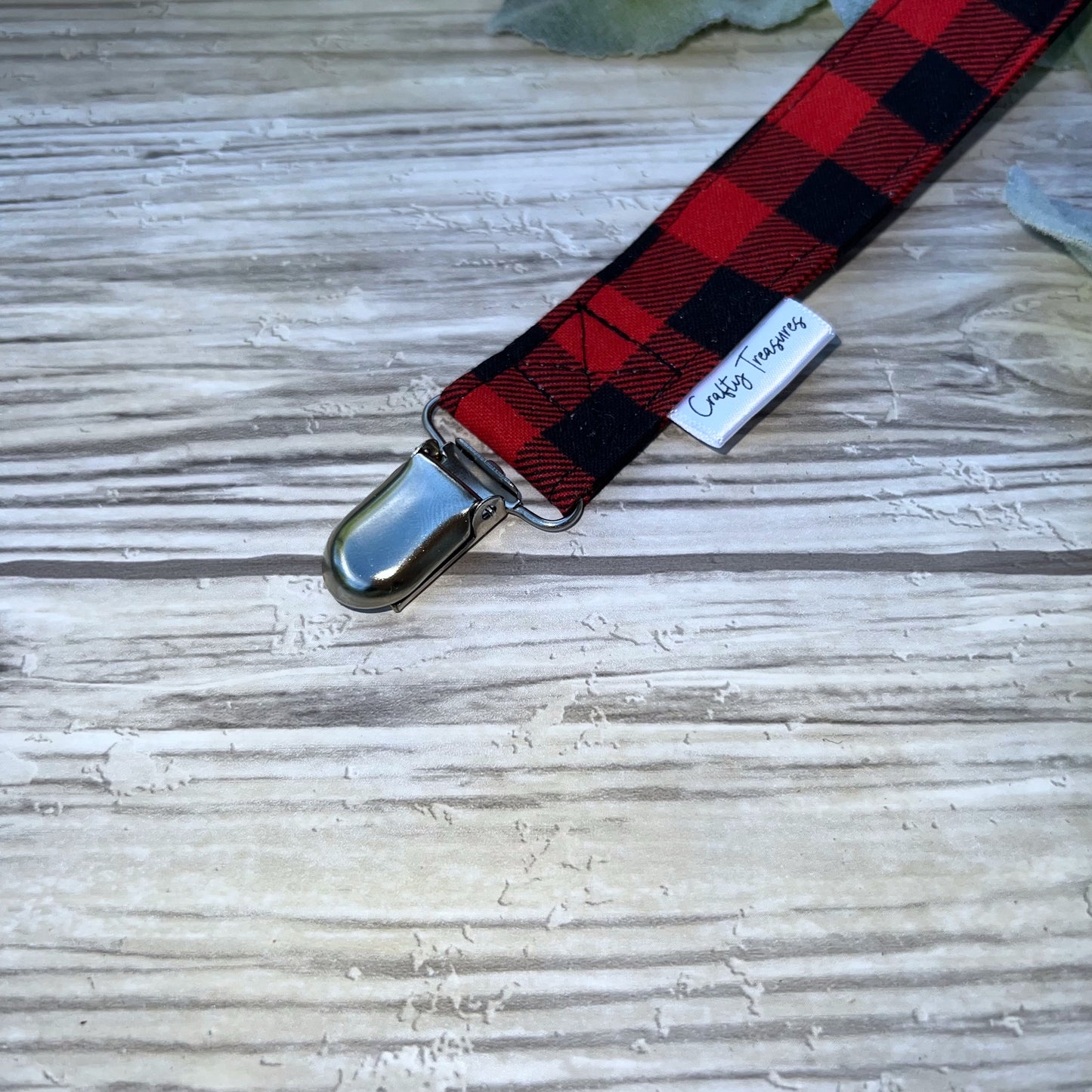 Black & Red Buffalo Check Pacifier Clip