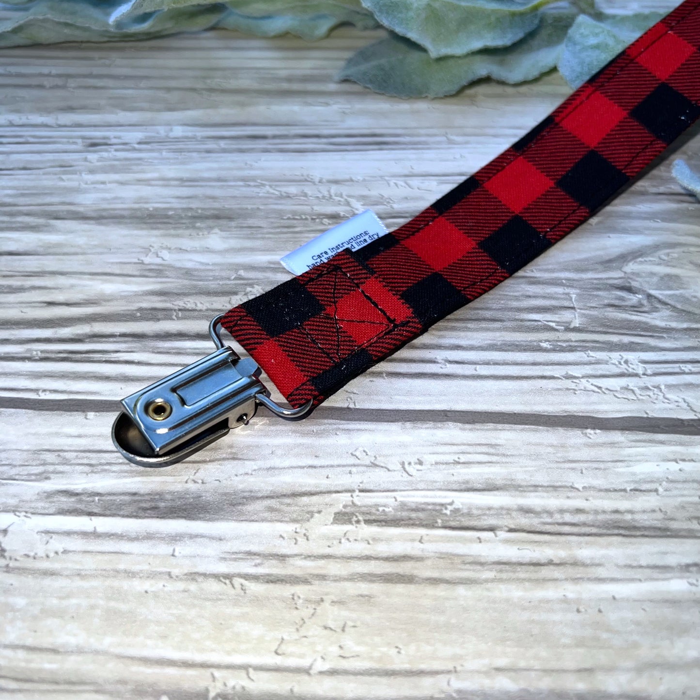Black & Red Buffalo Check Pacifier Clip