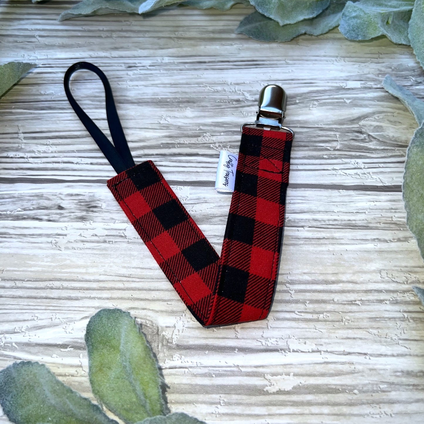Black & Red Buffalo Check Pacifier Clip