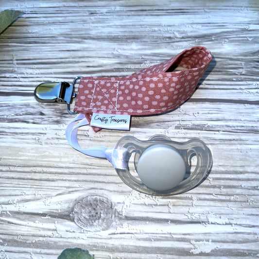 Mauve Dots Pacifier Clip