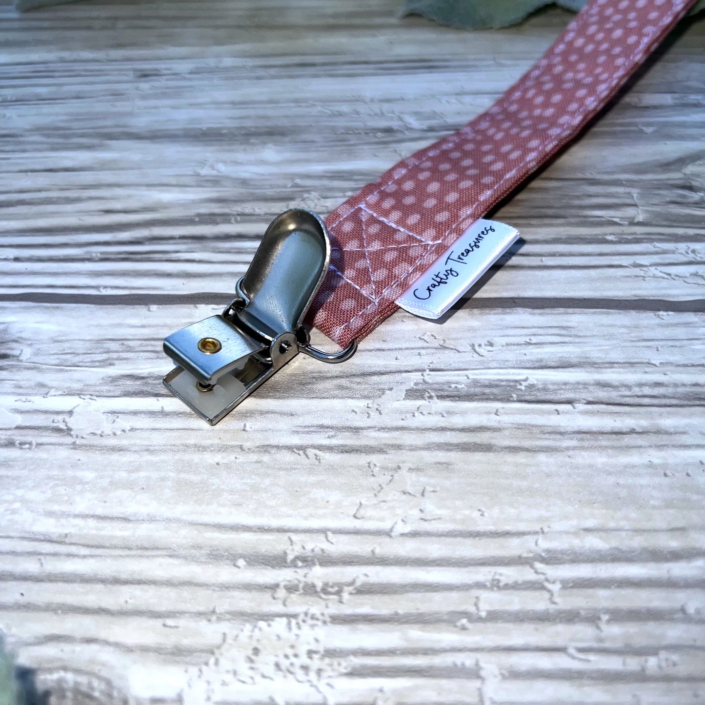 Mauve Dots Pacifier Clip