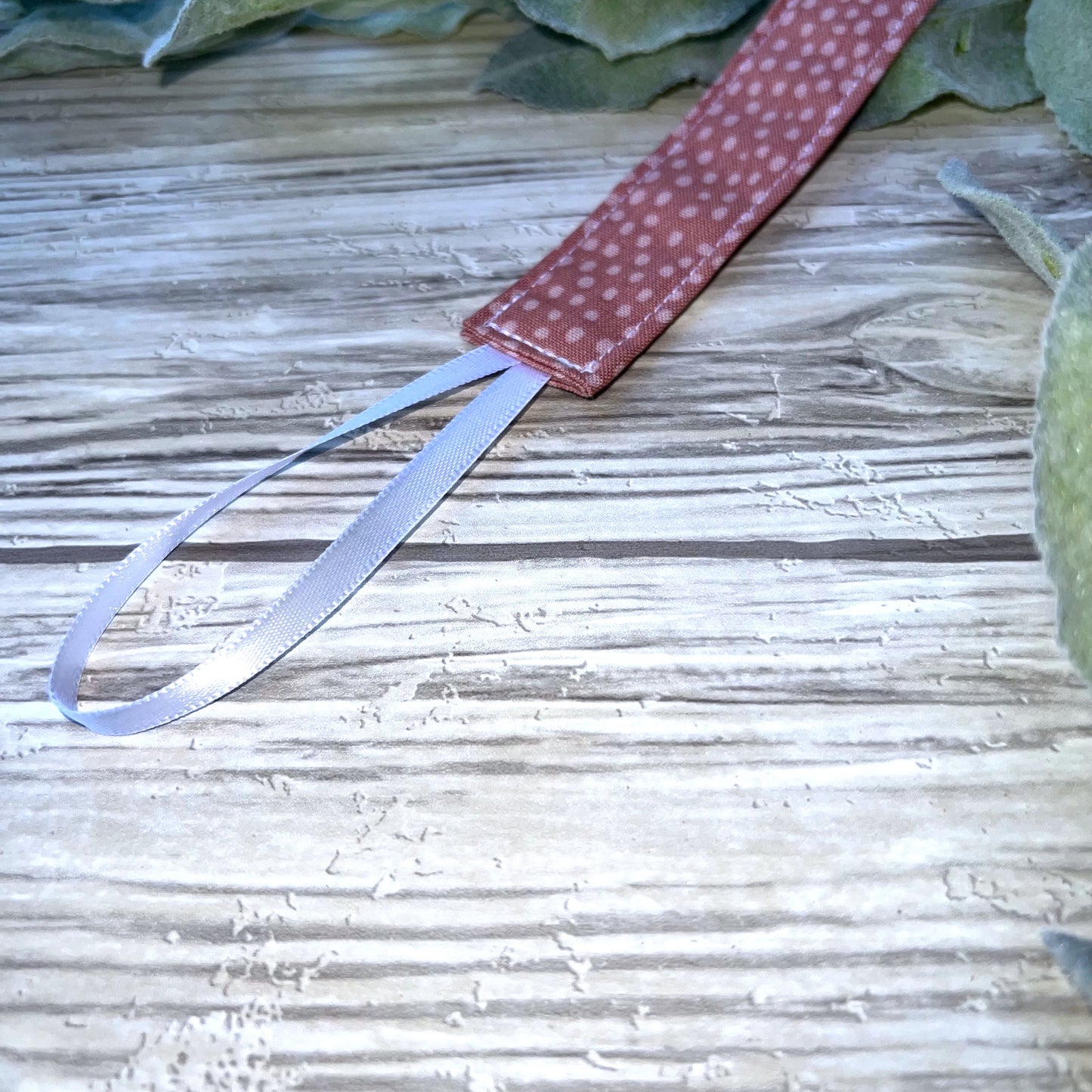 Mauve Dots Pacifier Clip