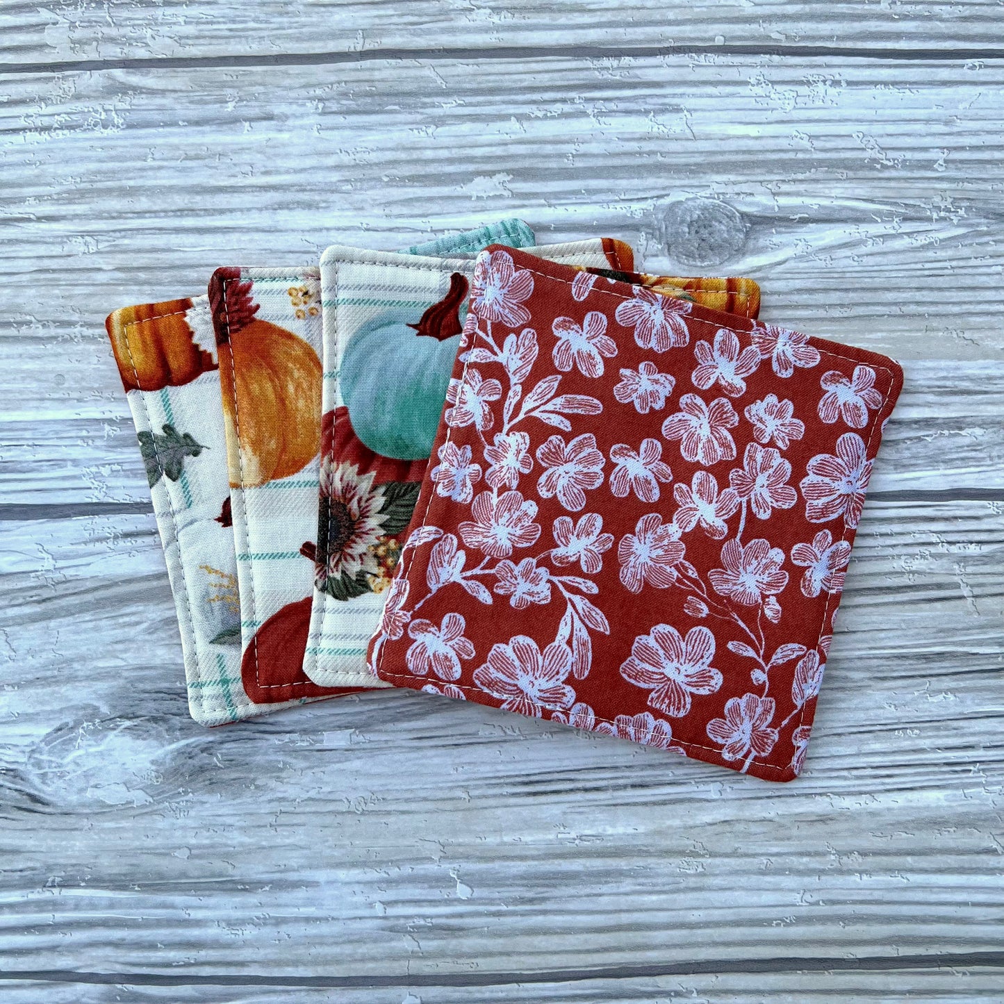 Fall Floral Pumpkins Fabric Coaster Set