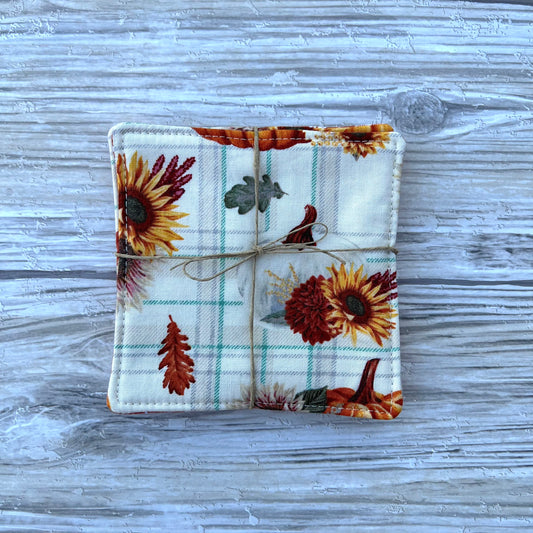 Fall Floral Pumpkins Fabric Coaster Set