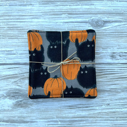 Big Kitty Halloween Fabric Coaster Set
