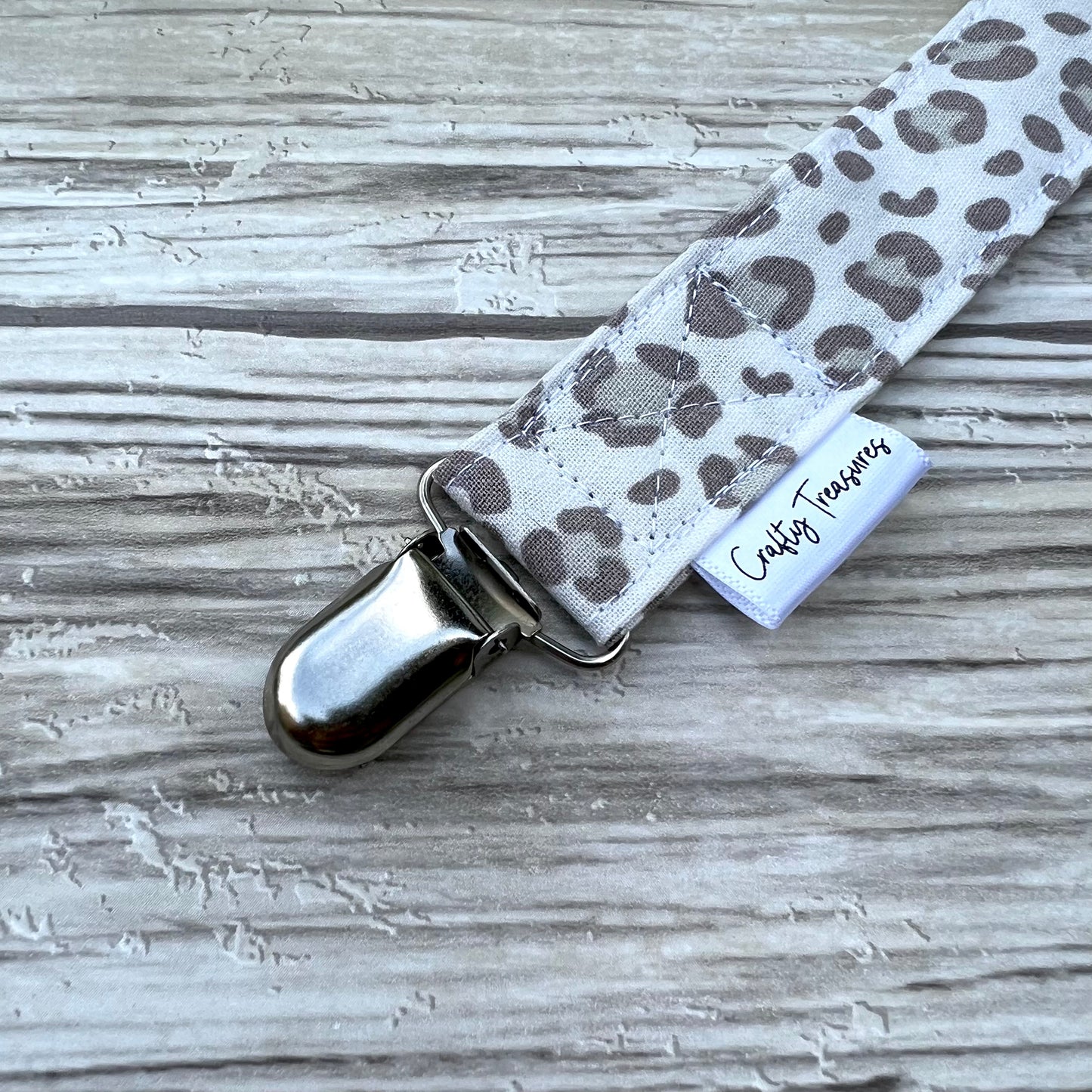 Neutral Leopard Print Pacifier Clip