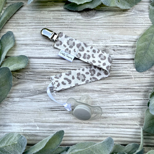 Neutral Leopard Print Pacifier Clip