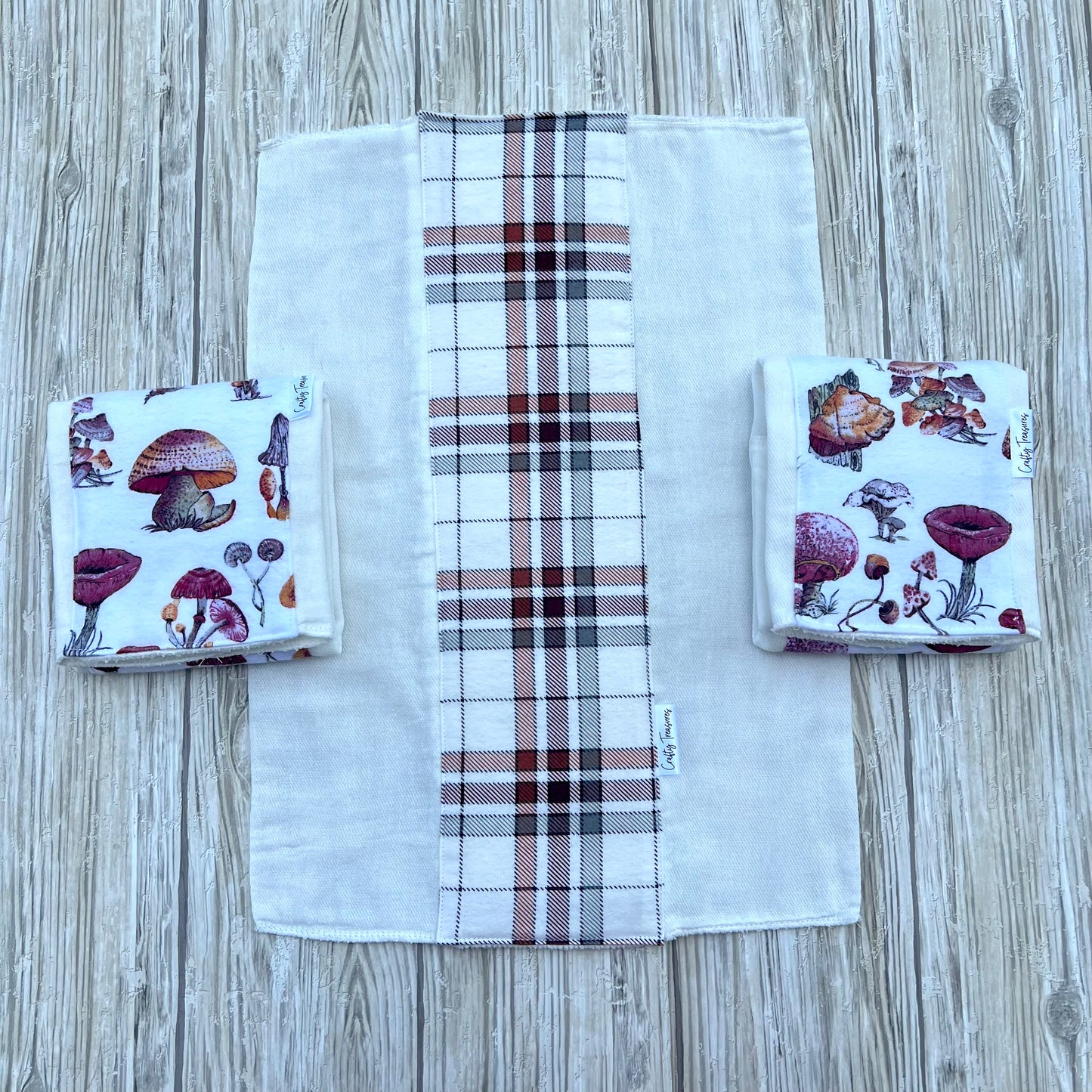 Red & Orange Mushrooms Burp Cloth Set