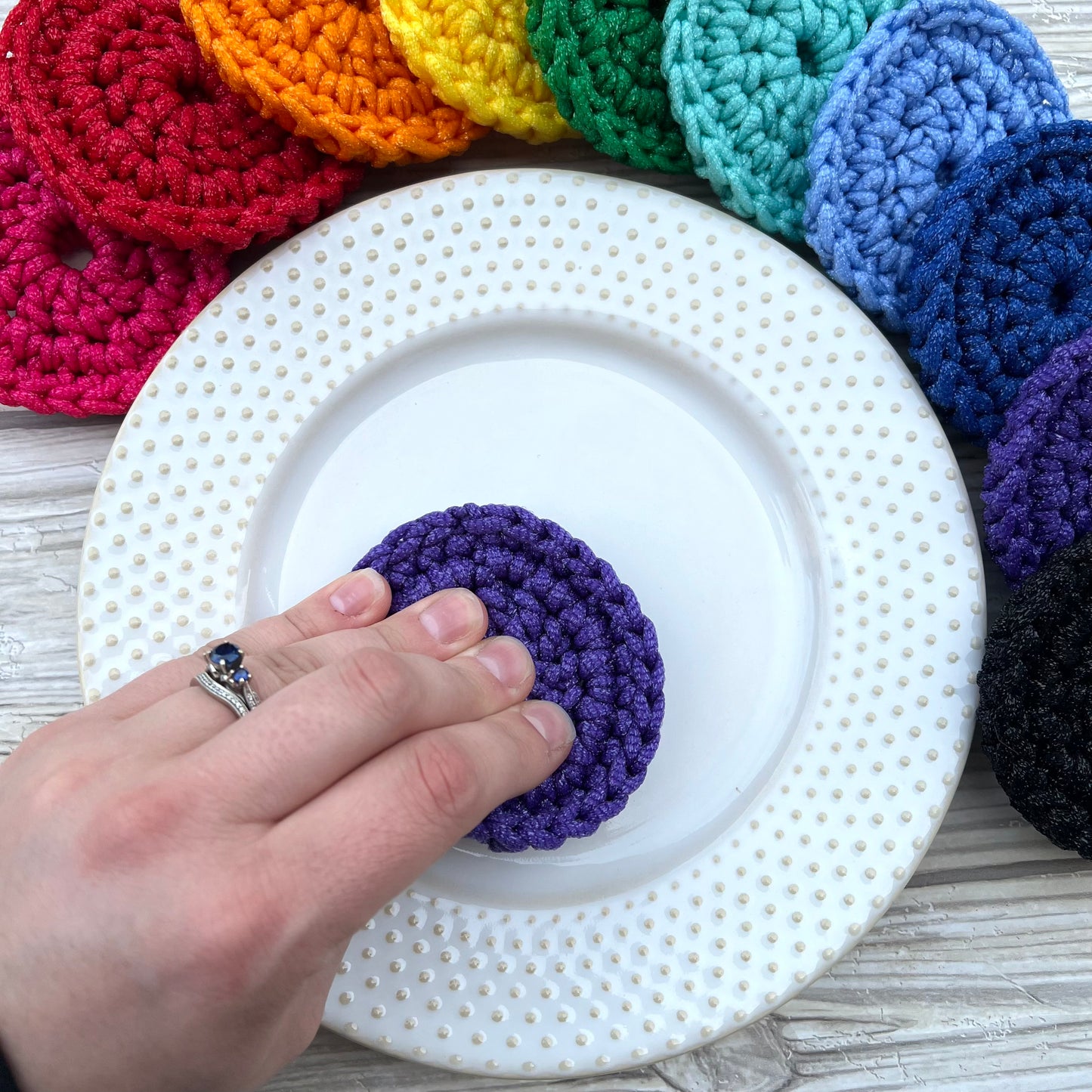 Purple Nylon Crocheted Dish Scrubby