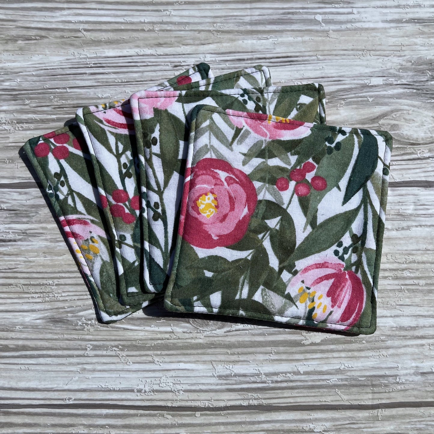 Watercolor Floral Fabric Coaster Set